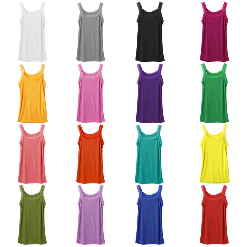 Vrouwen Zomer Mouwloze Tank Solid Candy Kleur Basic Hemdje Bloemen Kant Trim Geribbelde Gebreide Casual Ondergoed Slanke Vest