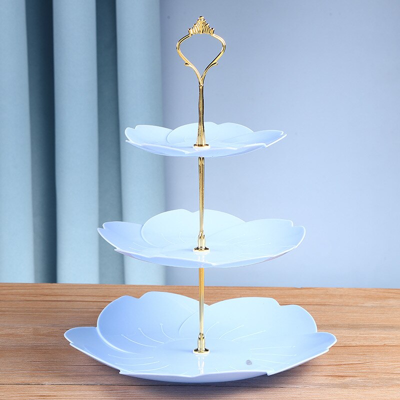 Detachable Cake Stand European Style 3 Tier Pastry Cupcake Fruit Plate Serving Dessert Holder Wedding Party Home Decor: 9Ying Blue Gold