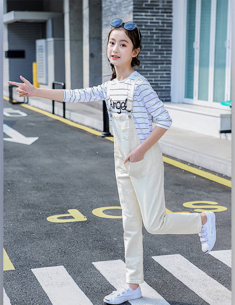 Barn barnkläder jumpsuit overall lekdräkt för tonåringar flickor beige vita byxor 5 6 8 9 10 13 14 år gamla