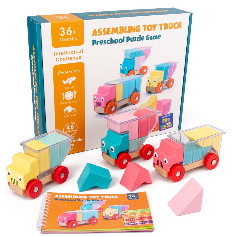 Puzzelspellen creativiteit houten blok auto grappige spellen voor kinderen 48 uitdaging met oplossing interactief iq-trainingsspeelgoed