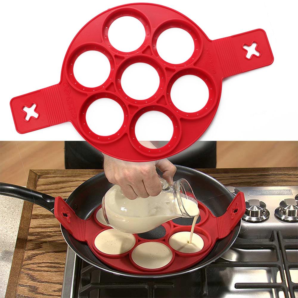 Æggemaskine form anti-stick pandekage form silikone omelet æg ring form værktøj mikrobølgeovne stegepander 4 hulrum  / 7 hulrum: 7 hulrum runde