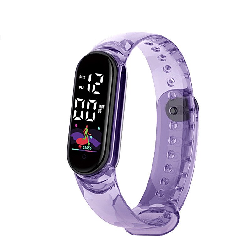 Reloj electrónico deportivo para hombre y mujer, pulsera Digital LED, transparente, a la: Morado