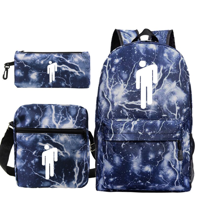 BILLIE EILISH-mochila con estampado de dibujos animados para estudiantes, conjunto de 3 Uds., bolsa de viaje informal Unisex, bolso de hombro: Borgoña