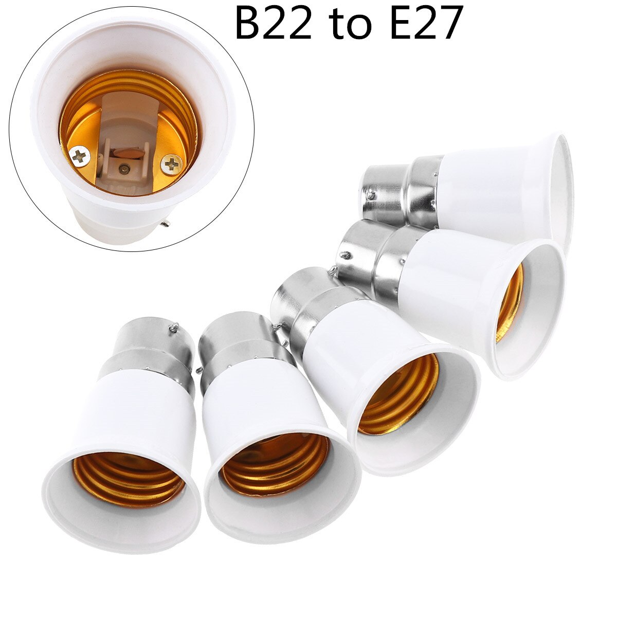 5 stk/parti  b22 to e27 e14 toe 27 led pære sokkel adapter universal lyskonverter lampe fatning holder led pære fatninger  e27 skrue pære: B22 to e27