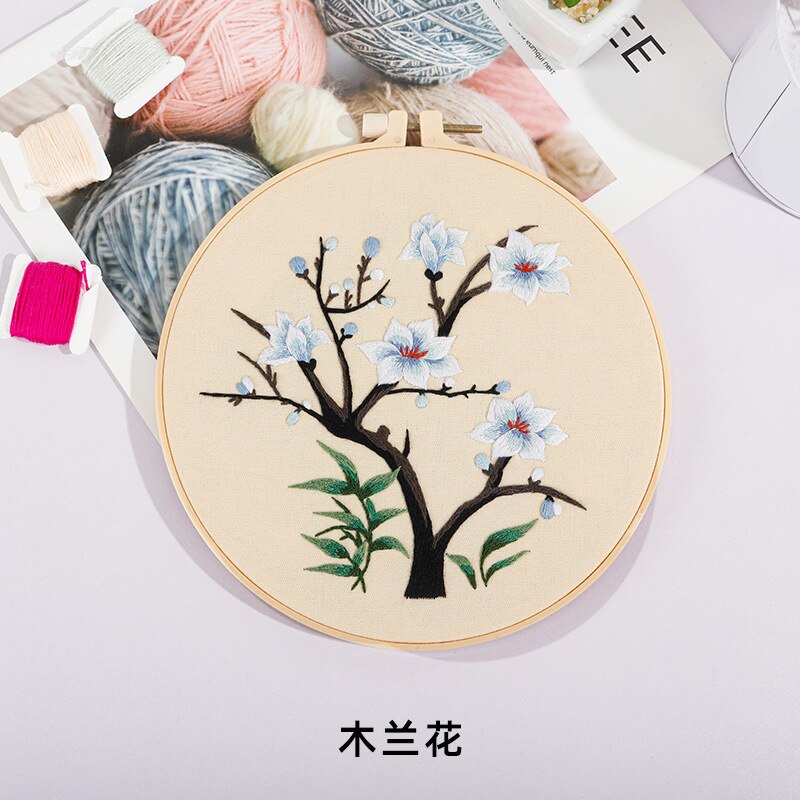 Chinese DIY Embroidery Art Kit Flower Pattern Printed Needlework Cross Stitch Hoop Set Sewing Craft Painting: 4 NO HOOP / NO HOOP kit