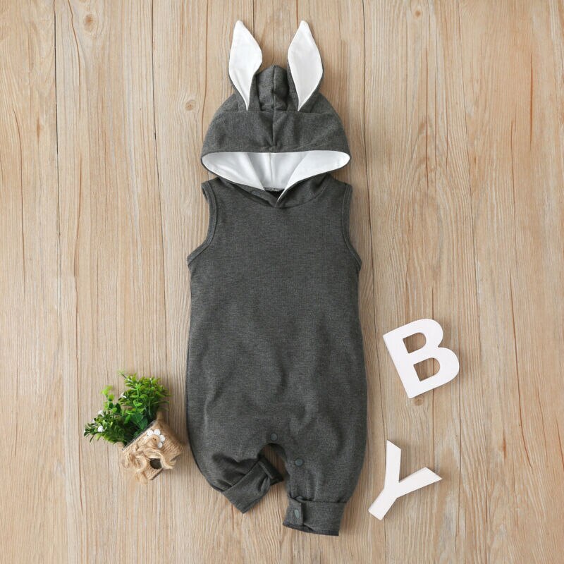 Emmababy Mijn 1st Pasen Konijn Peuter Baby Jongen Meisje Mouwloze Hooded Romper Outfits Kleding