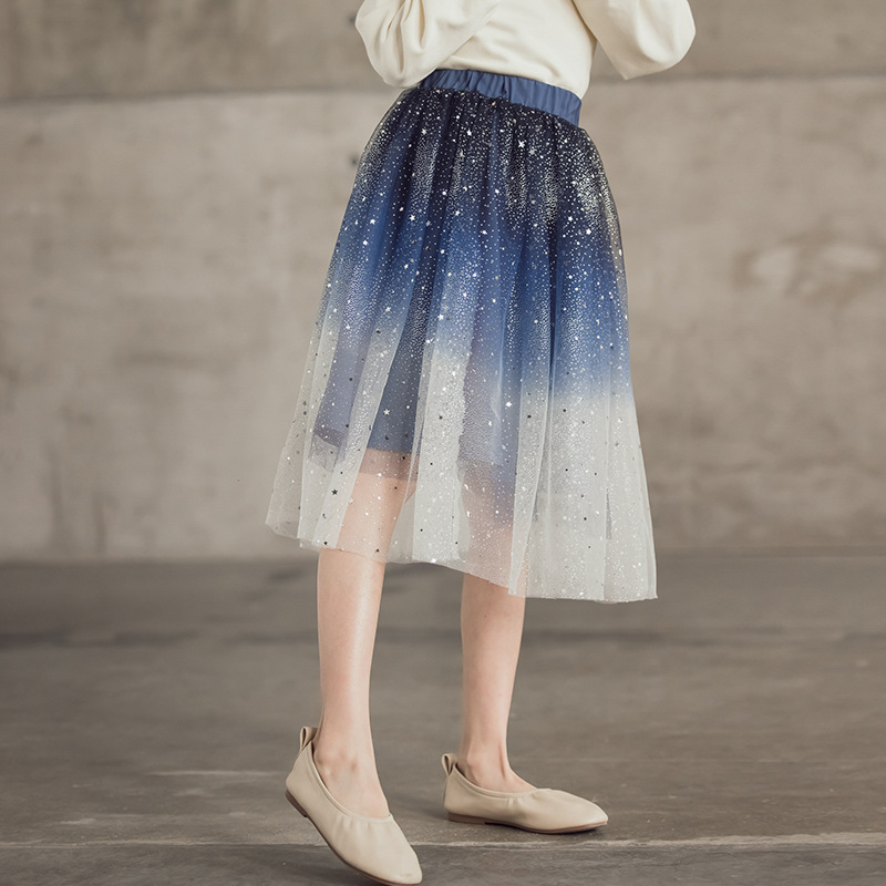 Gonna per ragazze gonna stellata con paillettes estive di colore sfumato per abiti da ragazza 2022 abito da ballo per gonna da principessa per bambini in maglia di moda per adolescenti