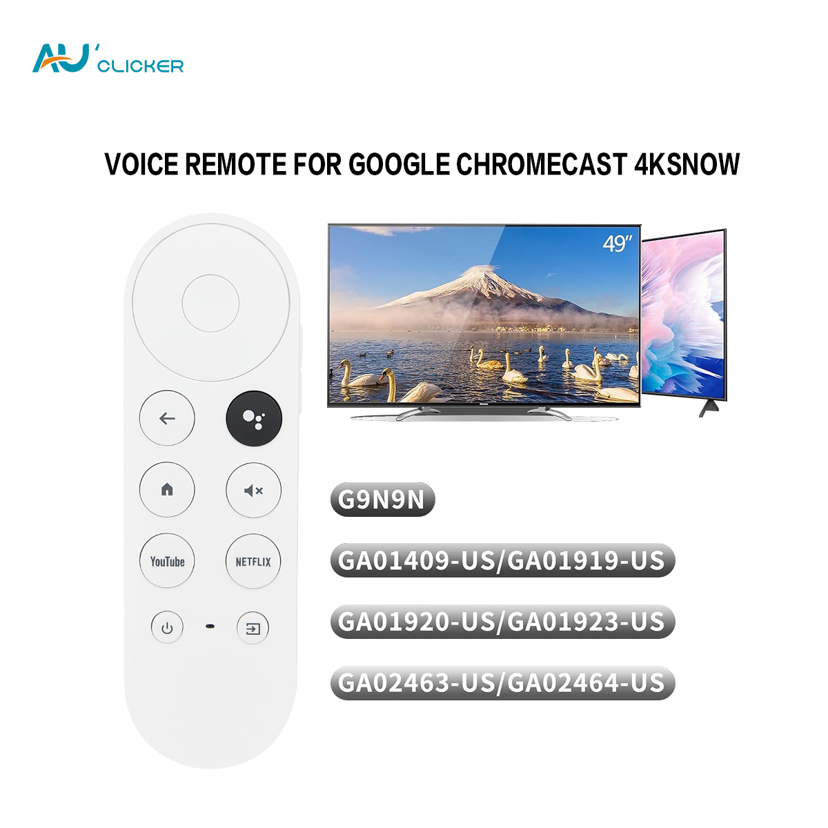 Nouvelle télécommande universelle Compatible avec Google Chromecast 4k, télécommande vocale de neige pour G9N9N/GA01409-US/GA01919-US/GA01920