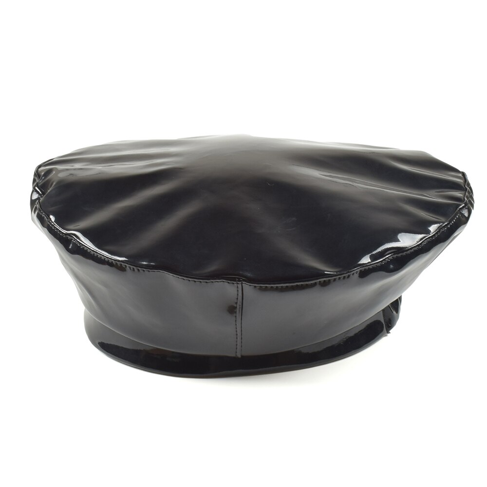 Béret en cuir verni pour femme, chapeau de bonne , couleur unie, haut plat, PU, os lâche, casquette de capitaine, nouvelle: Black