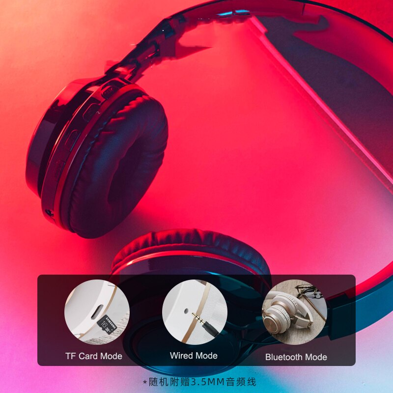 Casque sans fil or casque Bluetooth pliable casque stéréo écouteurs de jeu Support TF carte avec micro pour téléphone PC Mp3