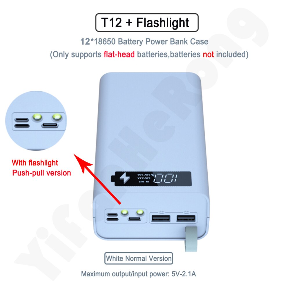 12 x 18650 Flashlight Battery Charger Box Power Bank Holder DIY Shell Case Dual USB 18650 Battery Shell Storage Organize: Normal White