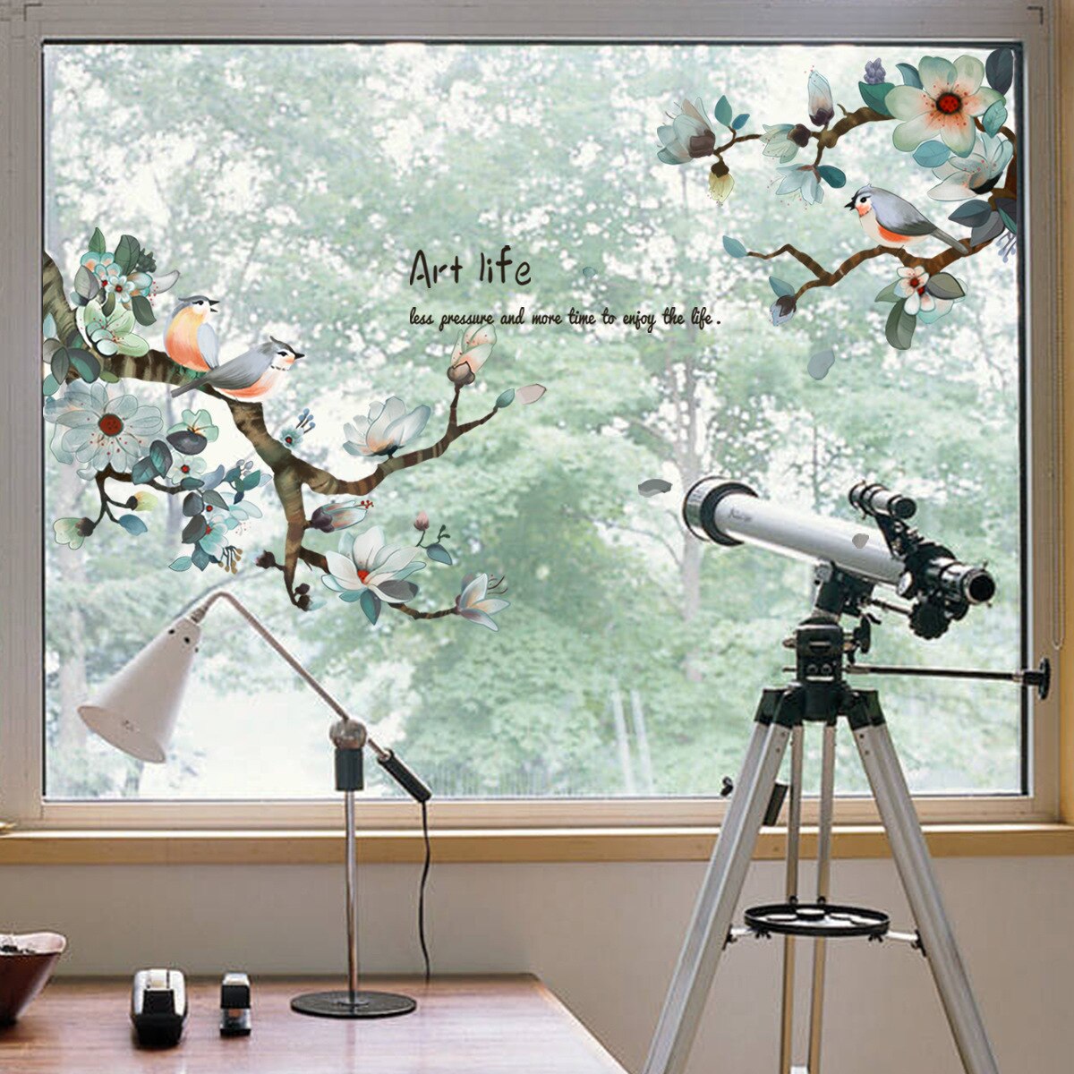 Ink Chinese Wind Branch Bird Glass Sticker Window Window Double-Sided Visual Decorative Wall Sticker