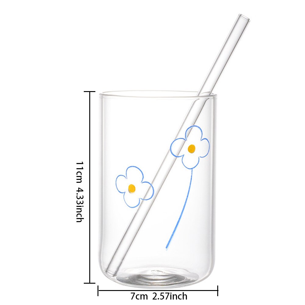 Cute Fruit Printed Glass Mug Cup Heat-resistant Milk Juice Glass Water Cup with Straw Beer Coffee Cup Whiskey Lemon Tea Mugs: I 300ml