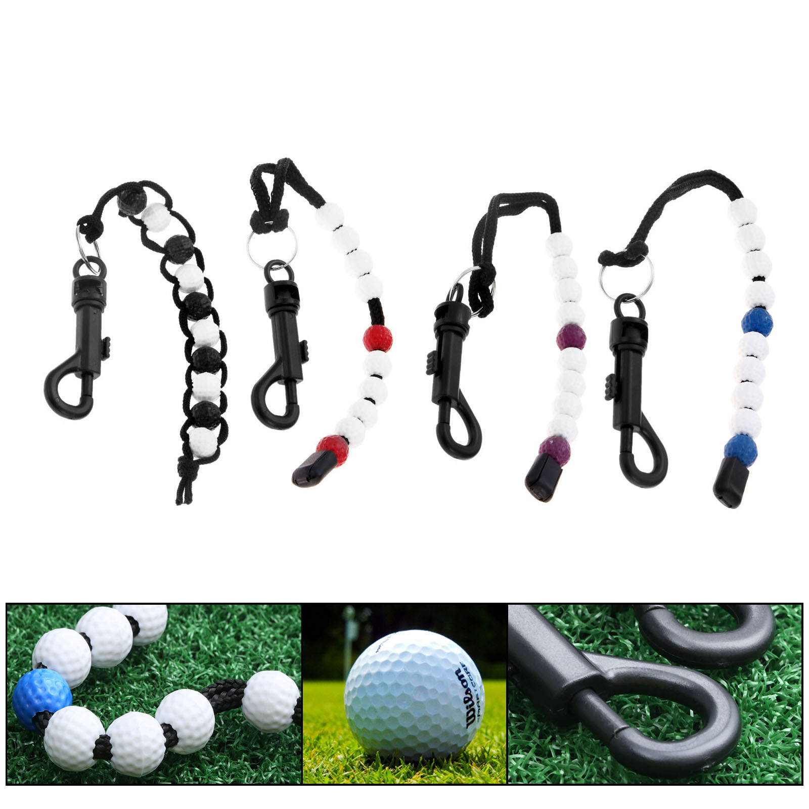 1pc golfhelmien lyöntilaskuria golfpisteiden pitäjää nailonpunoksesta valmistettu lyöntilaskuri muovisilla golfpallohelmillä harjoittelutarvikkeet ja apuvälineet