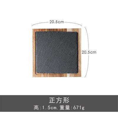 Solid Wood Snack Plate Wooden Tray Western-style Japanese Cuisine Black Slate Bread Plate Acacia Wooden Plate: square