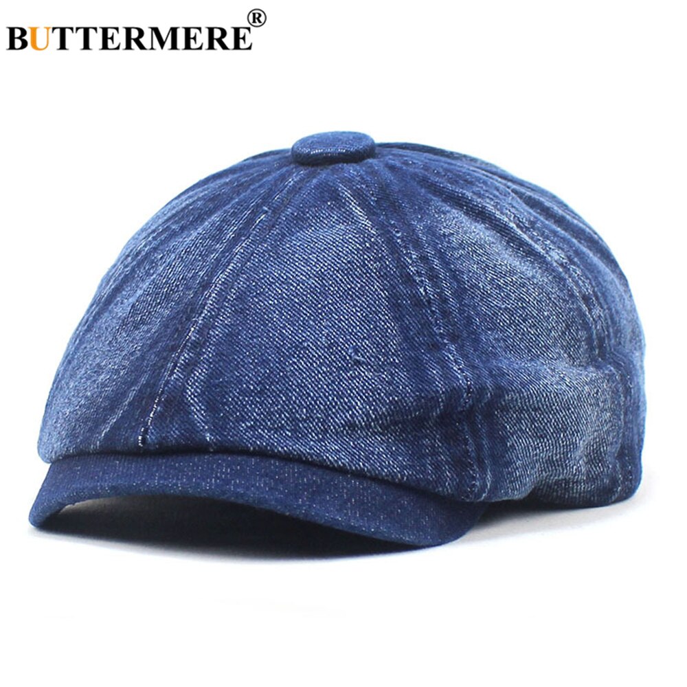 Casquette de livreur de journaux en Denim bleu, chapeau à huit panneaux en coton pour hommes et femmes, casquettes de garçon de boulanger, rétro