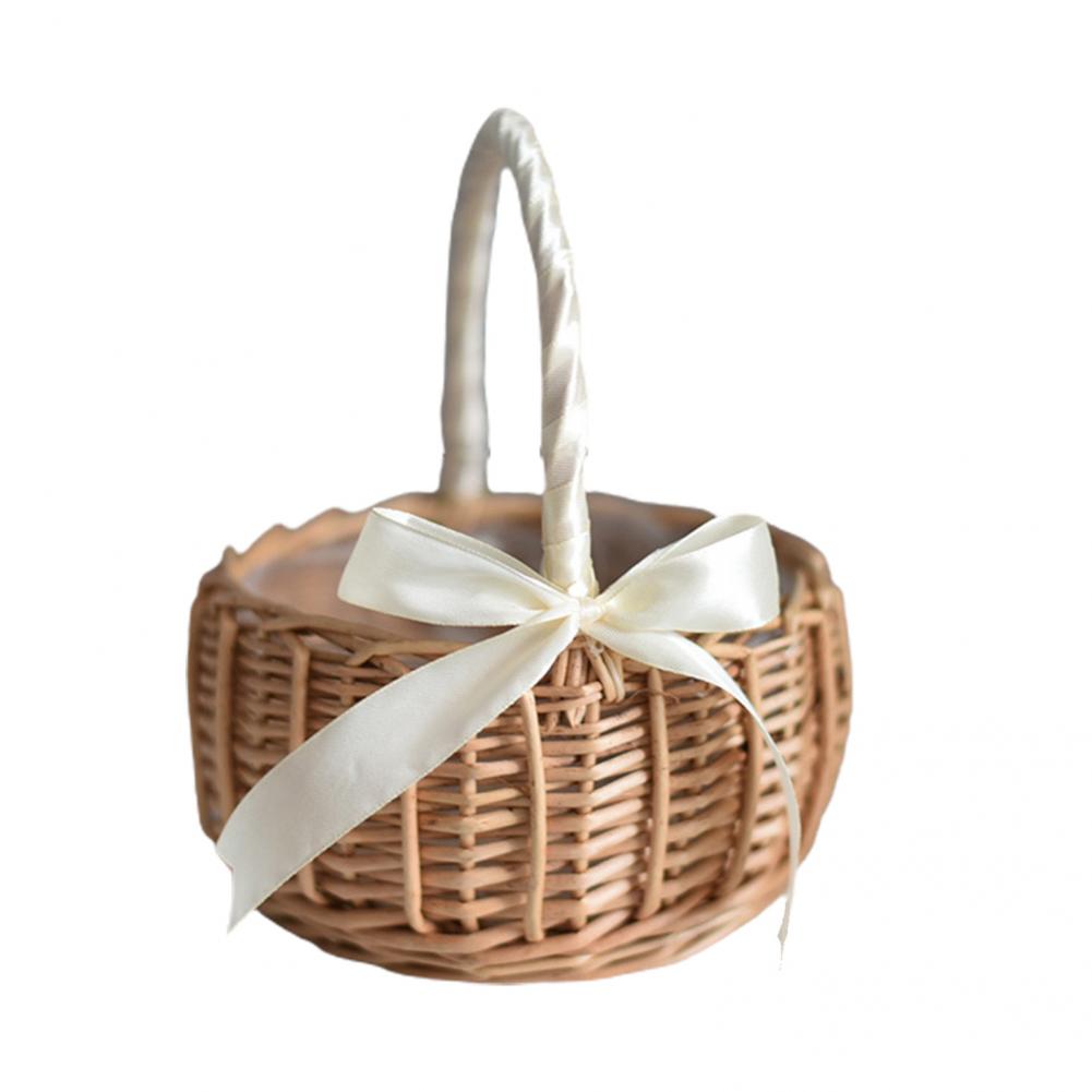 Flower Basket Woven Hand-Held Wicker Flower Pot Decorative Picnic Storage Basket Wicker Basket for Home Table Desk Decor