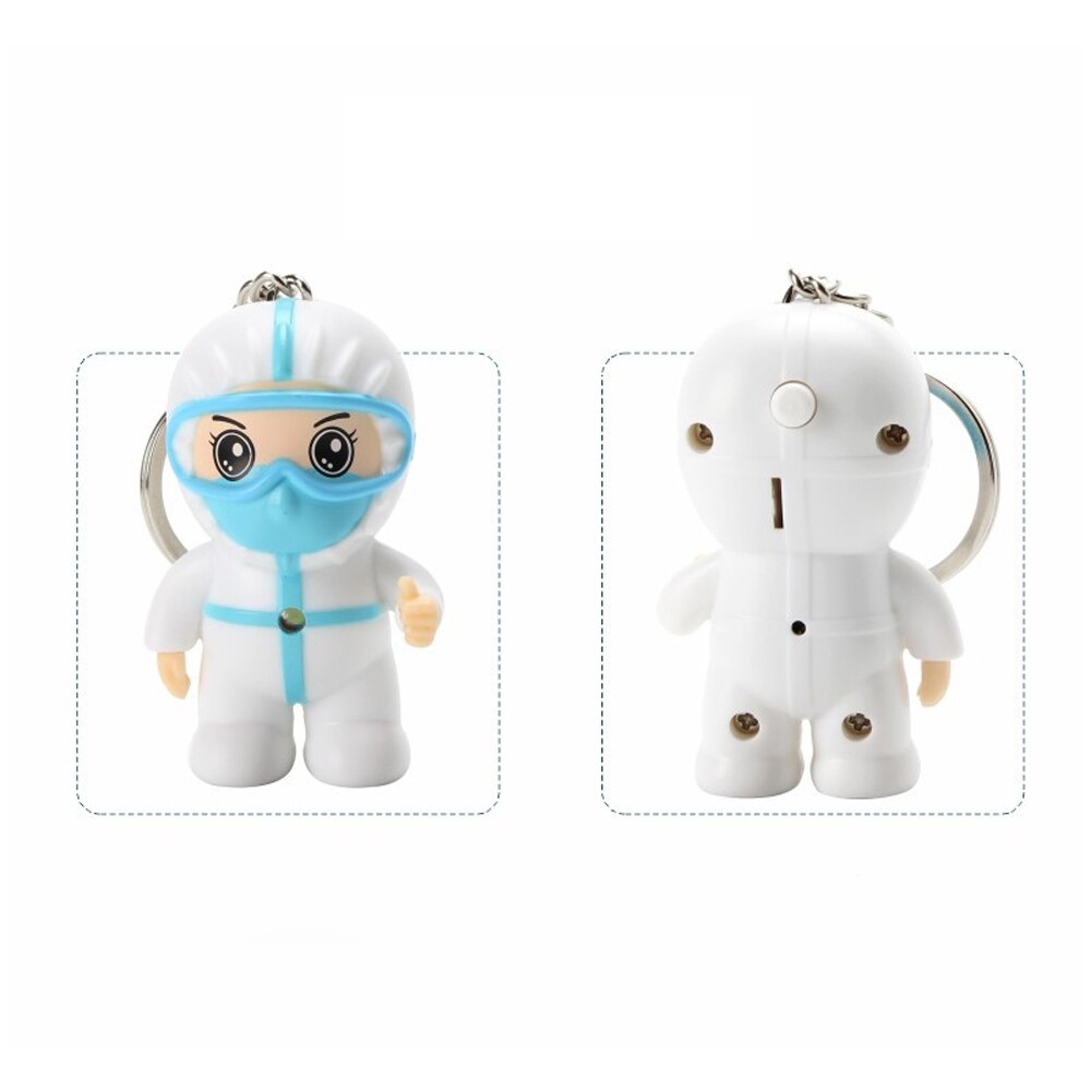 1Pcs Cartoon White Angel Keychain Mini Doctors Nurses Glowing Sounding Cute Decorative LED Voice Luminous Doll Ornament Souvenir