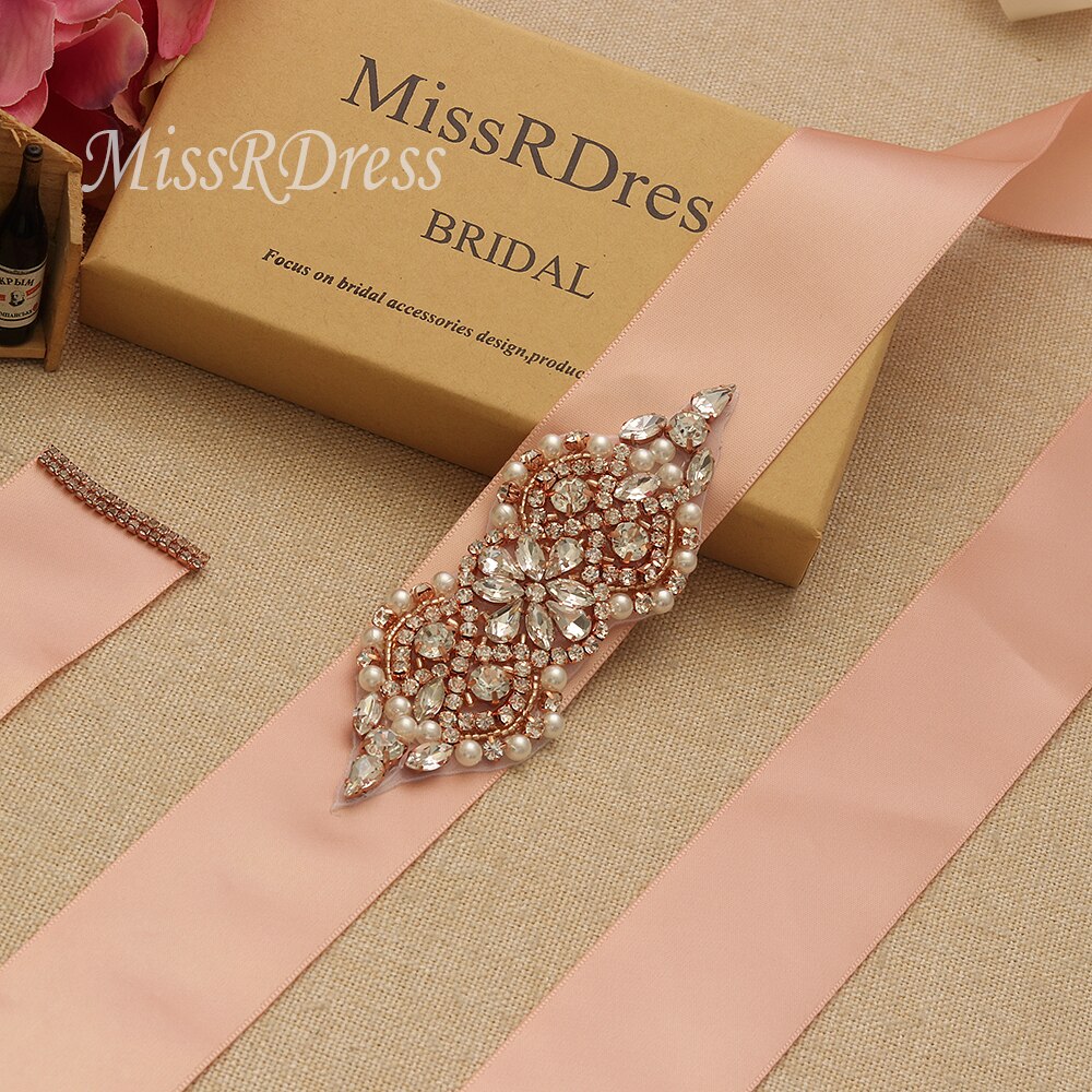 Missrdress Wedding Belt Rose Gold Crystal Bridal Sash Steentjes Linten Kralen Bruids Riem Voor Wedding Party Jurken JK932