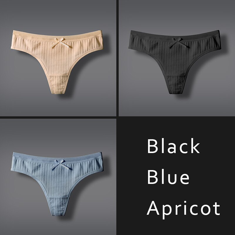 DULASI Sexy Panties Women's Cotton G-String Thong String Underwear Briefs Intimate Ladies Low-Rise Lingerie Recommend 3 pcs: Black Blue Apricot / L