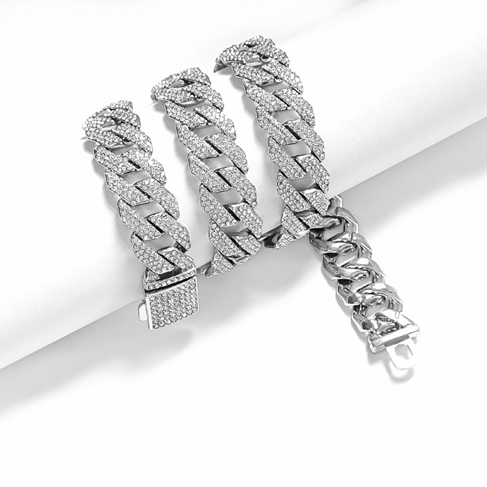 Reloj de cadena cubana de 16MM para hombre, Hip Hop, 3 uds., Miami, diamantes de imitación pavimentados, rapero, collar cubano, traje, reloj + pulsera, joyería