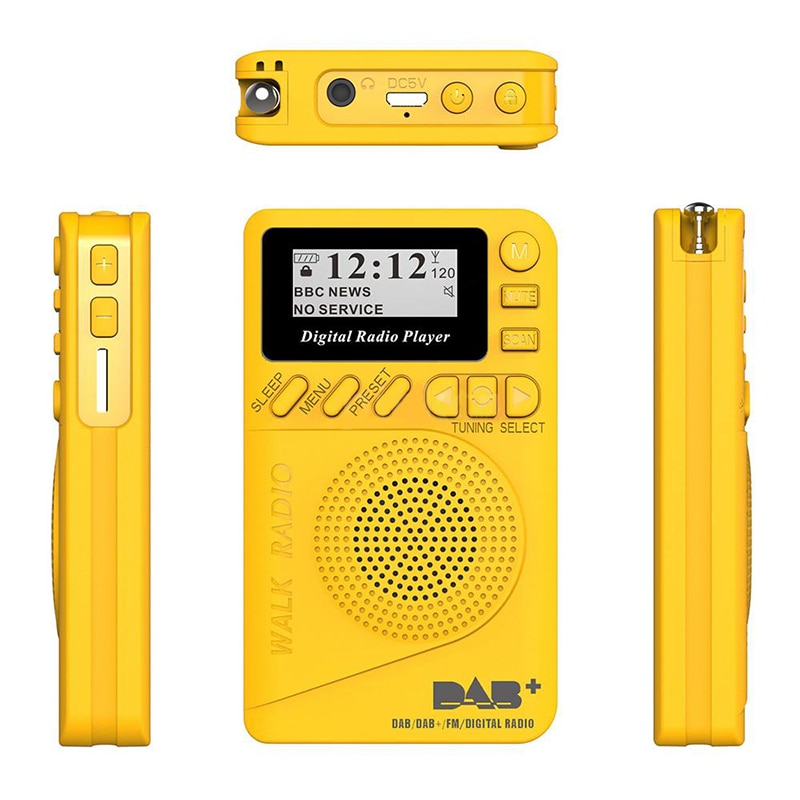 Lommeradio bærbar dab+ digital radio genopladeligt batteri fm radio lcd display eu stik højttaler til