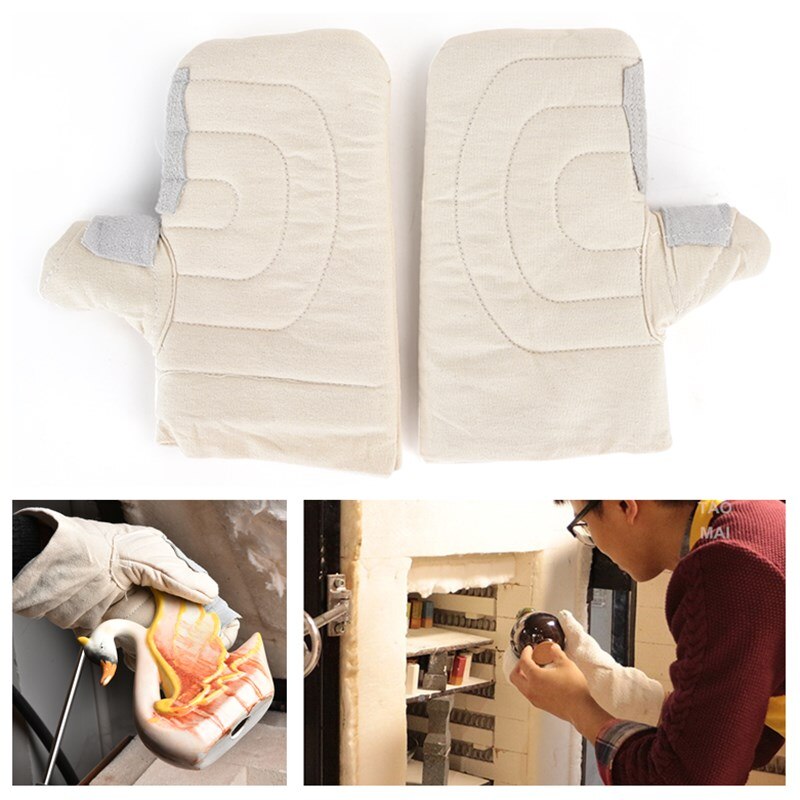 Pottery Tools 2pcs High Temperature Resistant Cotton Gloves, Anti-scald Thermal Insulation Gloves, DIY Ceramic Kiln Utensils