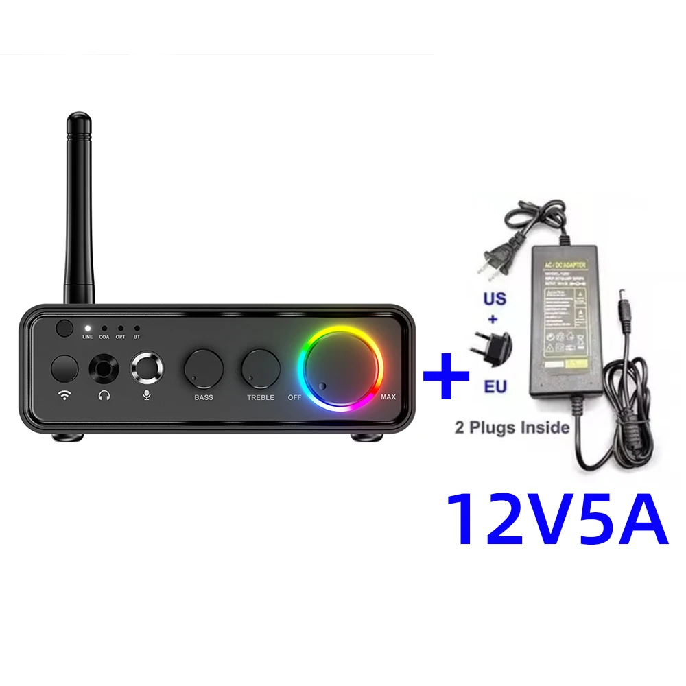 Mini TPA3116D2 Bluetooth 5.3 Class D Power Amplifier 2.0 Audio Amplifier 100Wx2 200W with Microphone Optical Coaxial Input: Orange