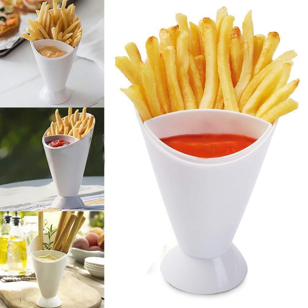 Taza de plástico para patatas fritas, platos para guardar salsa, vajilla, aperitivo perezoso, recipiente de plástico con dos rejillas, copa para ensalada de verduras de patatas fritas