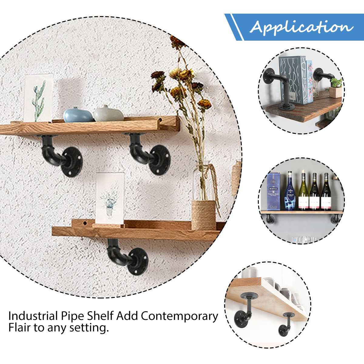 Industriële Pijp Zwart Ijzeren Pijp Beugel Muur Drijvende Opslag Plank Rek Ondersteuning Frame Beugel Home Improvement Hardware 2 Stuks