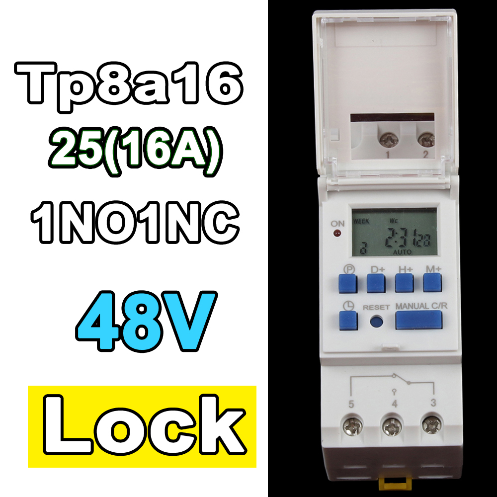 Temporizador interruptor din montaje en carril relé digital TP8A16 reloj semanal microordenador electrónico programable 220V48V 30A 12V AC timbre: Blanco