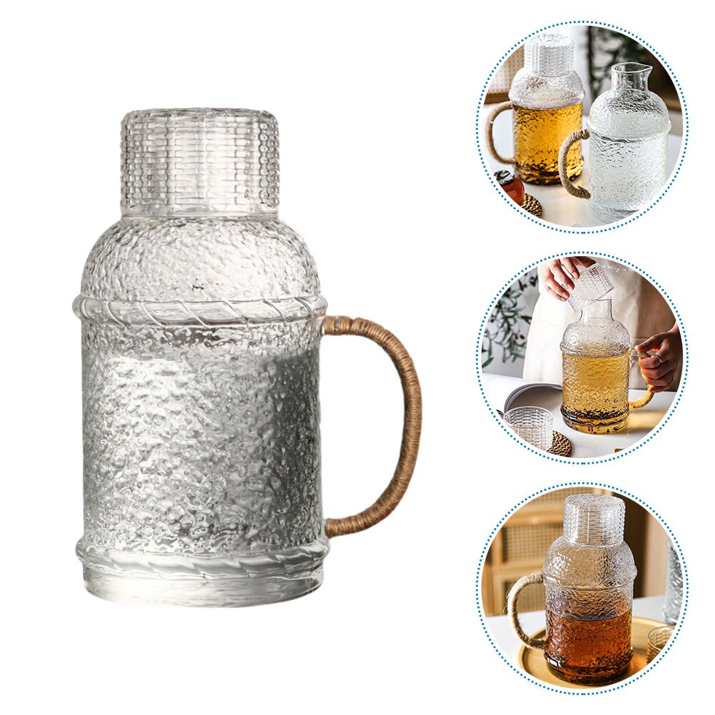 1 Set Glass Water Jug with Lid Clear Water Pitcher Household Water Jug Tea Container