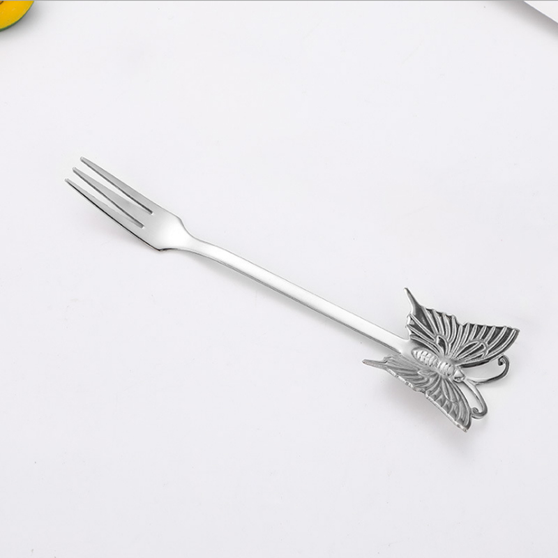 Cuillère à café en acier inoxydable 304, cuillère à café pour Dessert au sucre plaqué or, fourchette à fruits, polissage miroir poignée papillon, vaisselle 1 pièce: Silver Fork