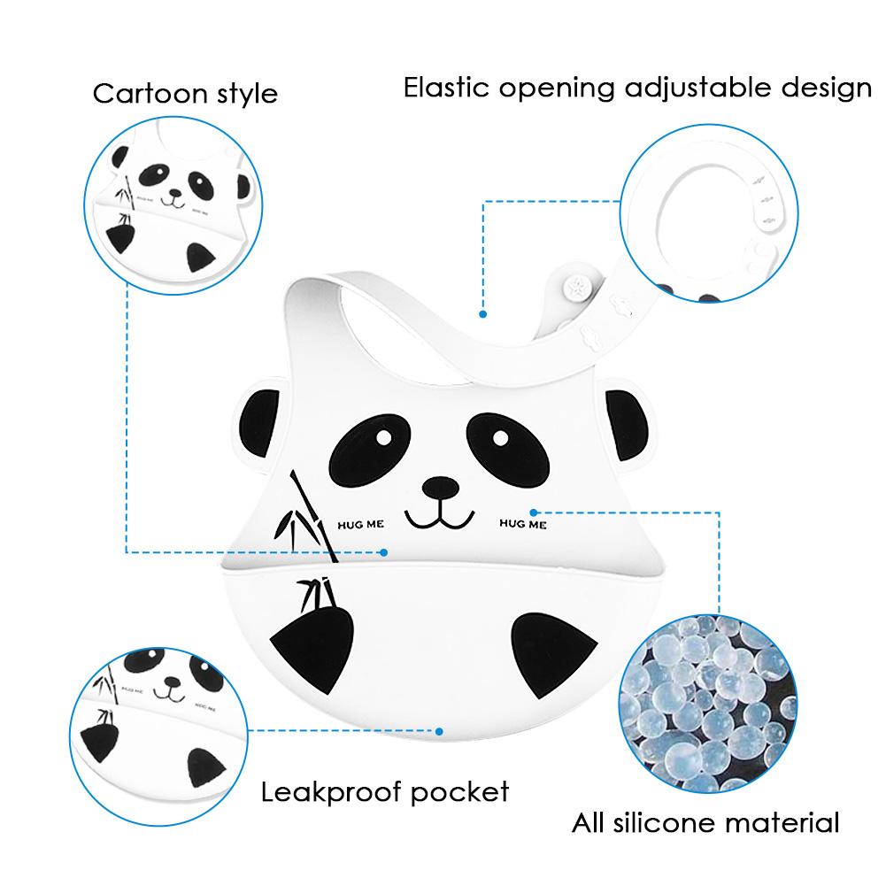 Babero impermeable lavables para bebés, alimentación de silicona, bonito Panda de dibujos animados, estilo estéreo, toalla de Saliva para niños