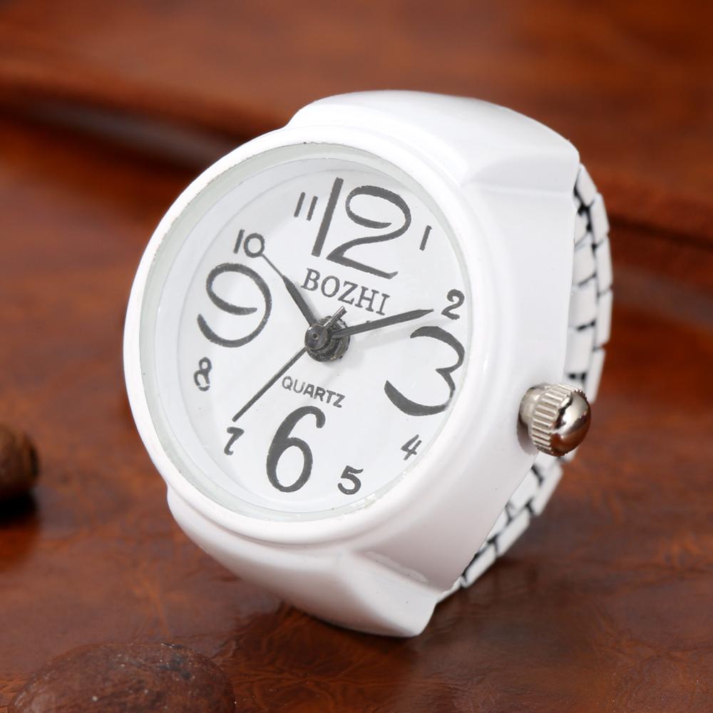 Levendige Snoep Kleur Grote Cijfers Mini Vinger Ring Horloge Elastische Band Quartz Horloge Vinger Ring Horloges Staal Ronde Elastische Horloge: white