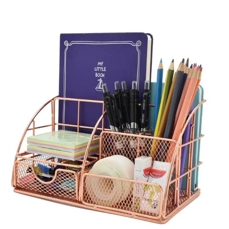 Schreibtisch-Aufbewahrungsbox, RoséGold, Netzstoff, Metall, Bürobedarf, Zubehör mit Schublade für Zuhause, Büro, machen-hoch-Organizer, MuhPo Diego Diego