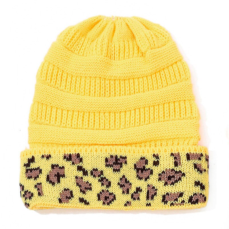 Vlechtbare muts winter gebreide mutsen winter dames muts dames meisje stretch gebreide muts met label paardenstaart muts met gaten warme mutsen mutsen: Lichtgeel