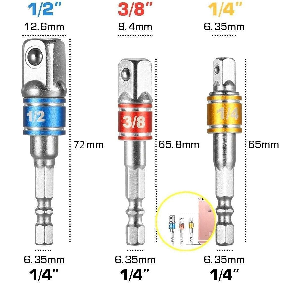 Flexible Drill Bit Extension Universal Socket Wrench Tool Set, 1/4 3/8 1/2 Universal Socket Adapter Screwdriver Bit Kit