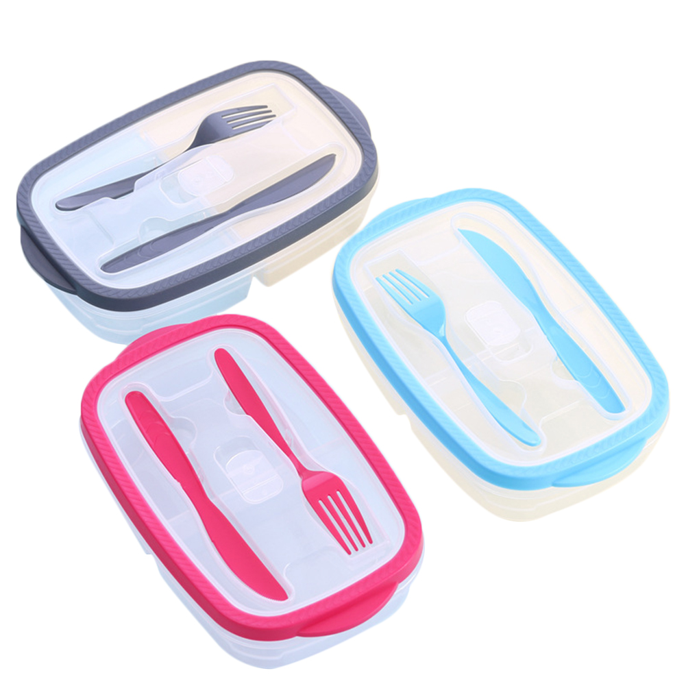 Plastic Bento Box Maaltijd Opslag Voedsel Prep Lunchbox 2 Compartiment Herbruikbare Microwavable Containers Home Lunchbox Met Vork Lepel