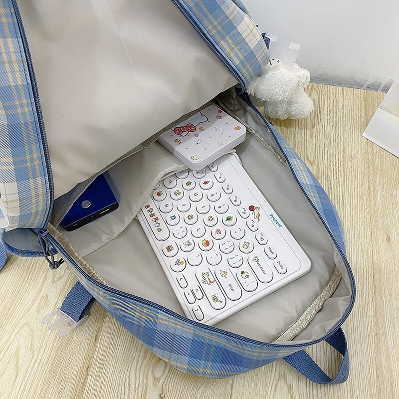 Mochila con patrón a cuadros de gran capacidad para estudiantes, bolso escolar Morado para chicas, mochila de viaje para el Campus