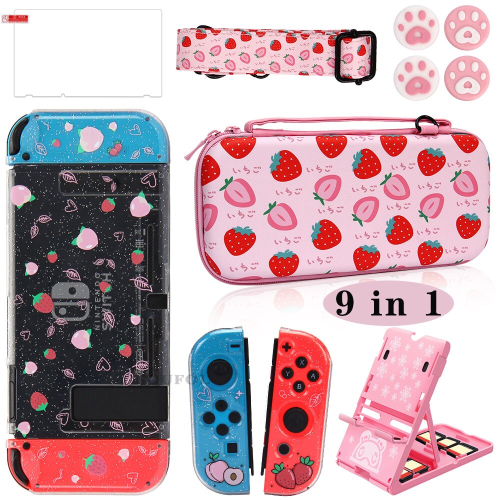 Cute Cartoon Storage Bag For Nintend Switch Kawaii Travel Carry Protective Case Game Console Box Shell with Lanyard: KitA