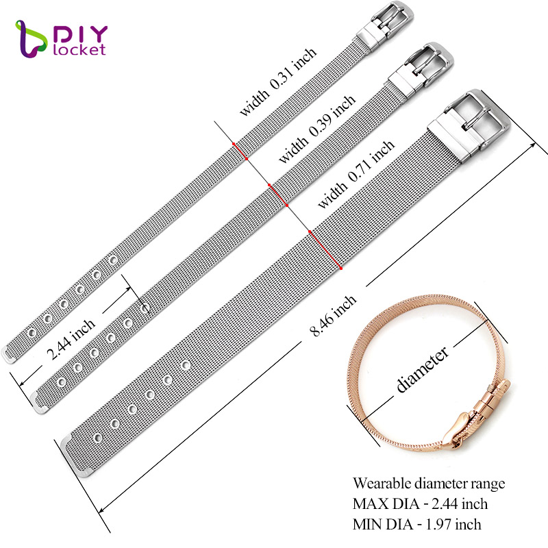 8mm/ 10mm Stainless Steel bracelet bangles Wristband Accessory Fit for Slide Letters Charms LSBR01-02