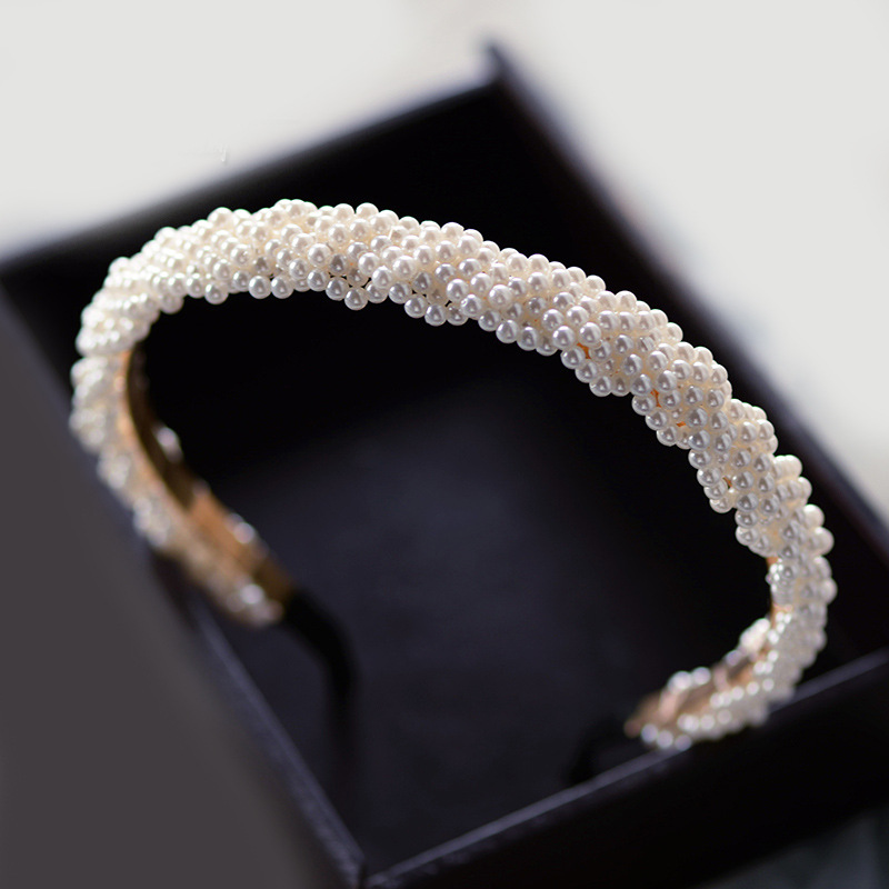 Diadema de perlas, diademas de red de cadena suave para novia, accesorios para el cabello de boda, tocado con cuentas de , joyería Noiva para mujer: Chapado en oro antiguo