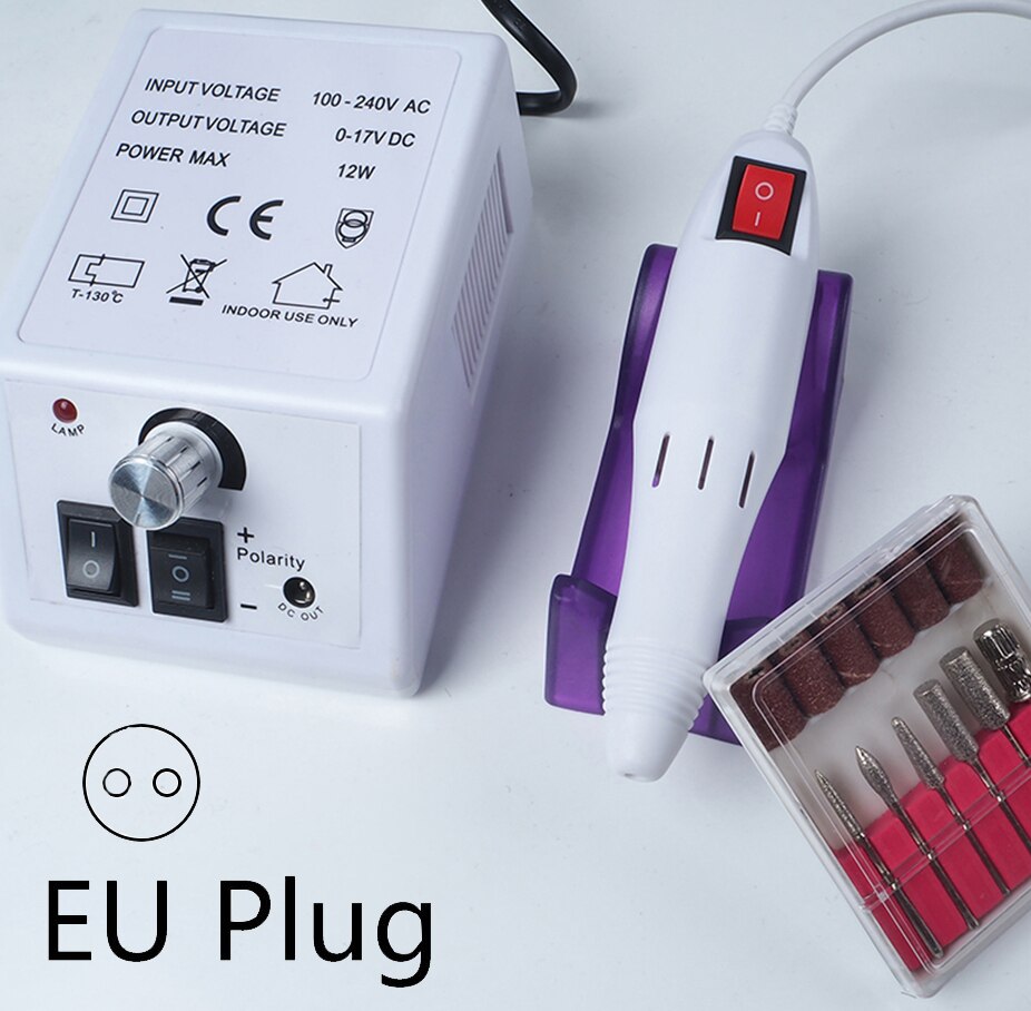 20000 rpm elektrisk manikyrsett bortilbehør neglefilbits manikyrmaskin elektrisk gellakkfjernersett: Hvit eu