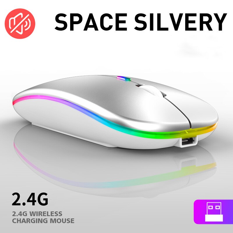 Rechargeable Wireless Mouse USB Bluetooth-compatible RGB Mouse Silent Ergonomic Mouse With Backlight For Laptop PC ipad: 2.4G grey