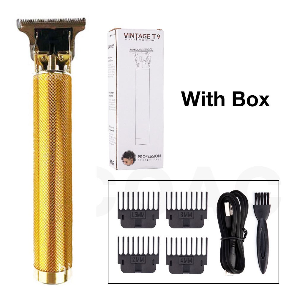 Elektrische tondeuse, tondeuse voor mannen, draadloos scheerapparaat, trimmer voor 0mm kappers, tondeuse voor baard, baardtrimmer: Gouden-usb-box