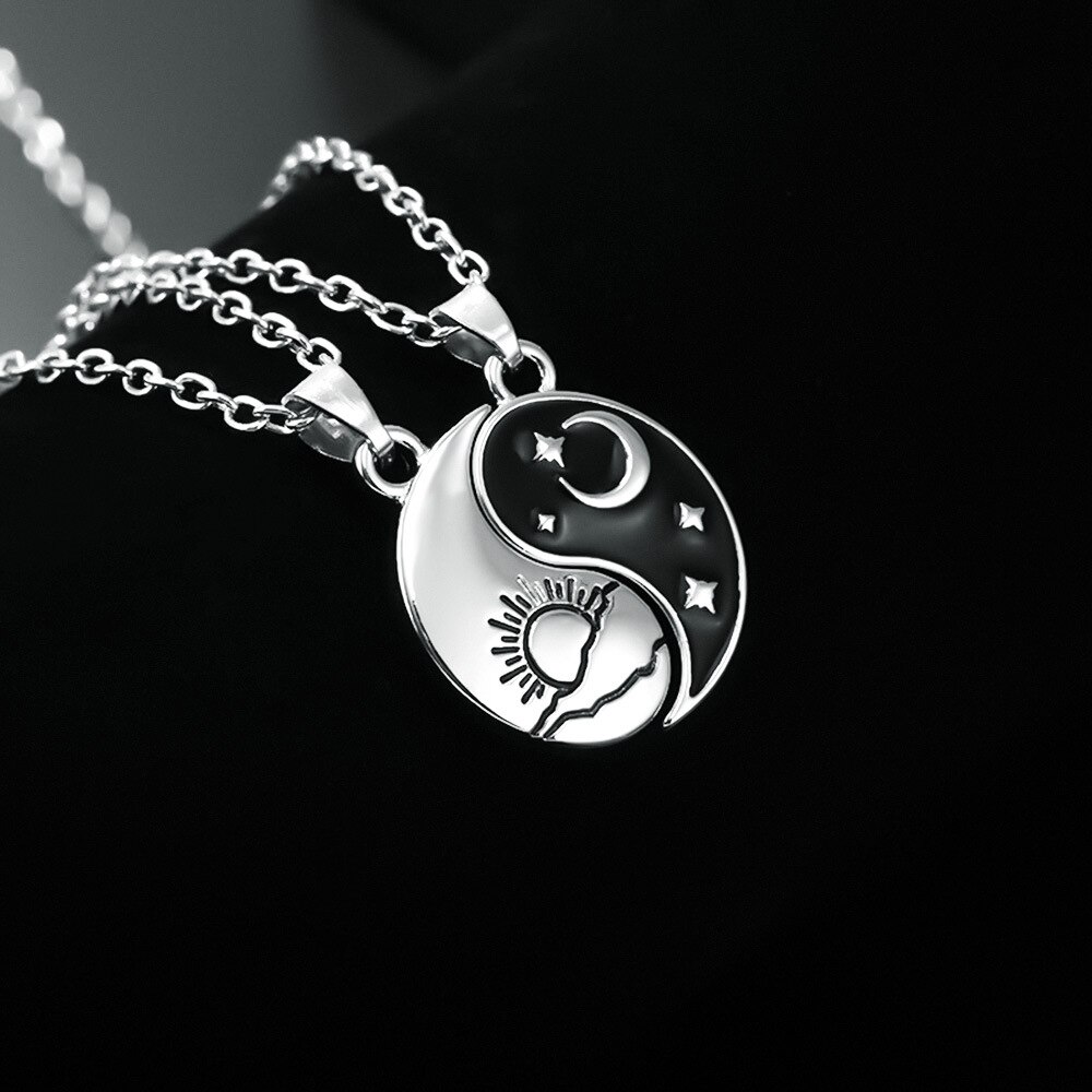 Brand tai chi gossip necklaces for women gothic sun moon matched pendant neck chain best friends lovers jewelry