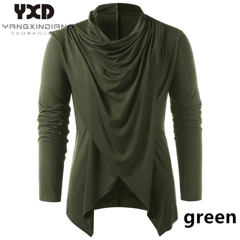 Strik til mænd mænd asymmetrisk cardigan afslappet strikket mand trøjer sjalkrave åben front overlap herre sweater: Grøn / Xxl