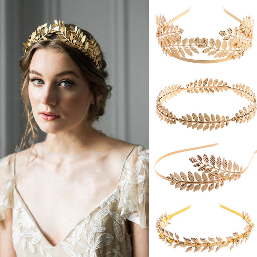 Serre-tête en forme de feuille dorée pour femme, accessoire de coiffure de mariée, diadème romain, couronne, bijoux