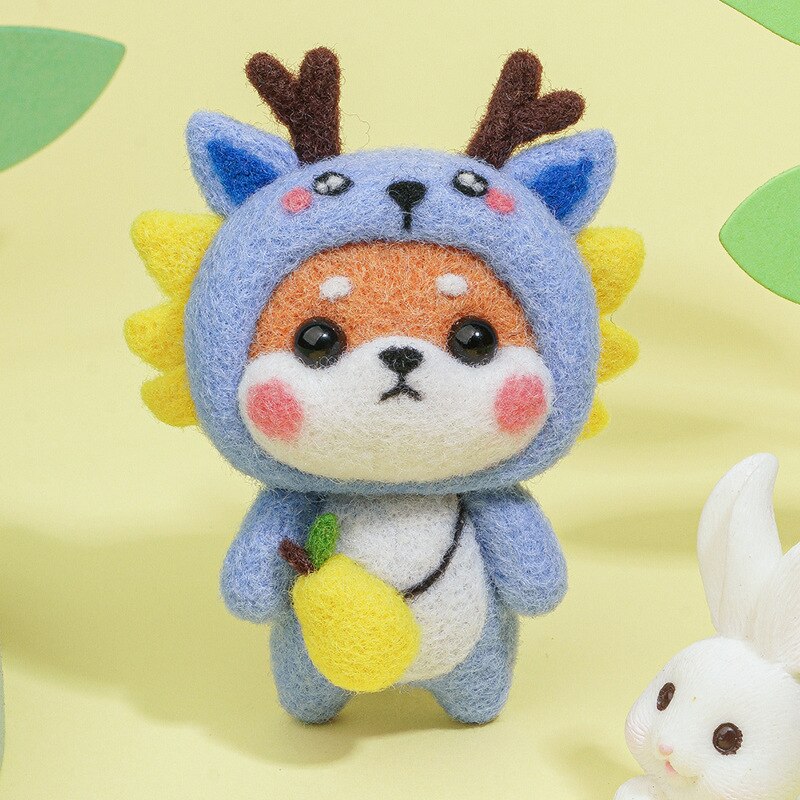 Poupée Animal en feutre de laine, jouet cochon Rat lapin serpent tigre Shiba Inu Dragon singe, Kit de feutrage à l&#39;aiguille en laine, bricolage Non fini: No.11